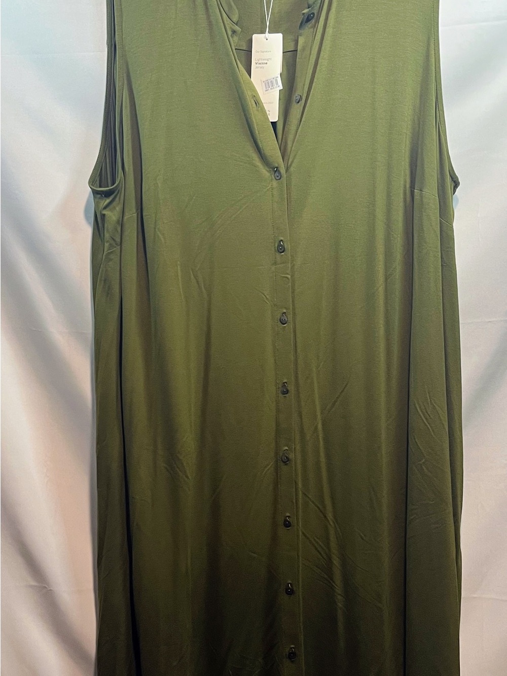 Eileen Fisher Sleeveless Olive Green Button-Front Women’s Dress